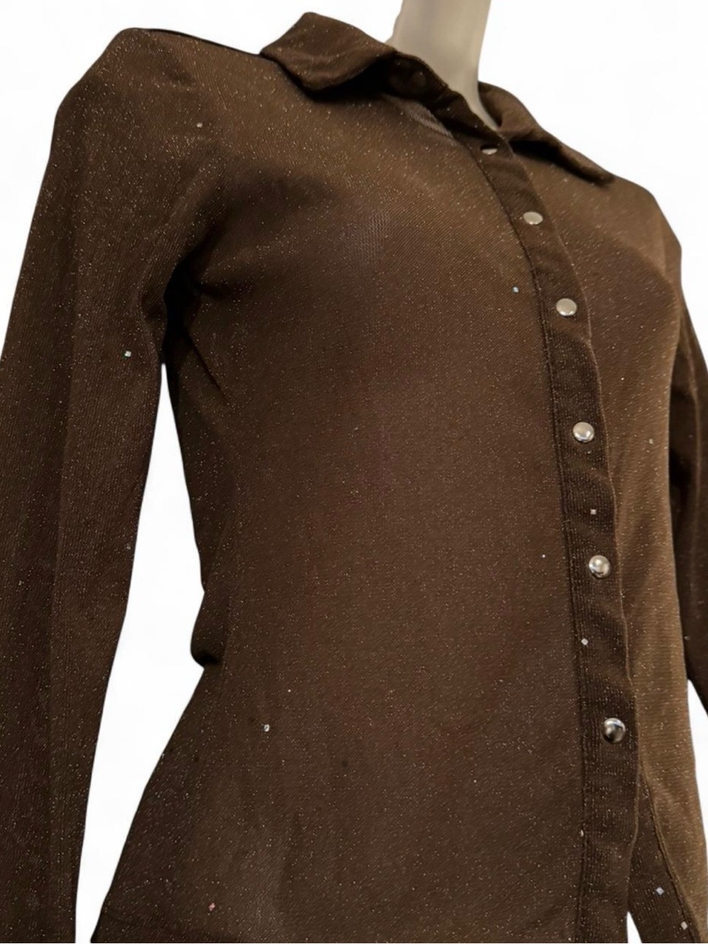 Princess Polly Brown Shimmer Sparkle Snap Front Y2K Top US 6